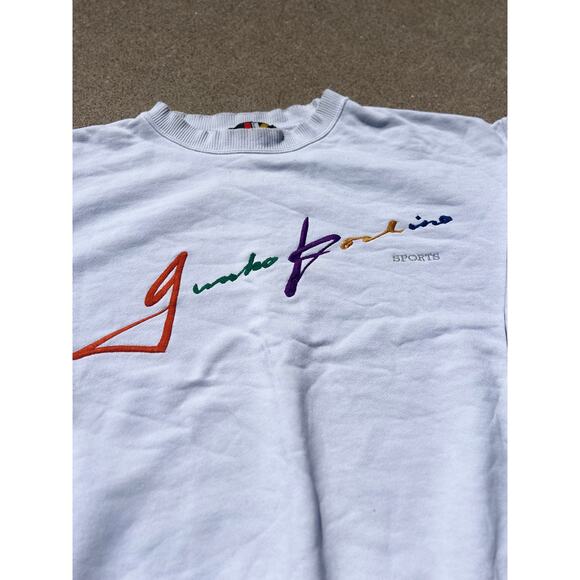 Vtg JK Sports Sweater Unisex Sz Large White Embroidered Logo Crewneck Sweatshirt - Picture 2 of 9